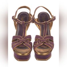 "Rare & Collective" Like New - Never Worn Outdoors Us: 9 It: 39 Luxury Purple Evening Sandals, Designer Purple Sandals For Formal Occasions, Luxury Purple Leather Sandals, Luxury Round Toe Purple Sandals, Luxury Purple Round Toe Sandals, Luxury Purple Sandals With Round Toe, Ysl Suede, Yves Saint Laurent Shoes, Saint Laurent Shoes