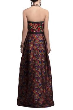 Shop for Payal Jain Multi Color Brocade Embroidered Maxi Dress for Women Online at Aza Fashions Floor-length Multicolor Embroidered Gown, Multicolor Embroidered Floor-length Reception Dress, Multicolor Floor-length Embroidered Gown, Multicolor Embroidered Floor-length Gown, Multicolor Floral Embroidered Floor-length Gown, Embroidered Multicolor Gown For Party, Fitted Dresses With Multicolor Embroidery For Reception, Multicolor Floral Print Dress For Reception, Brocade Party Dresses With Floral Embroidery