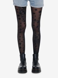 Goth Staples, Patterned Tights Outfit, Shorts And Tights Outfit, Goth Tights, Black Patterned Tights, Billie Concert, Star Tights, Funky Tights, Cool Tights