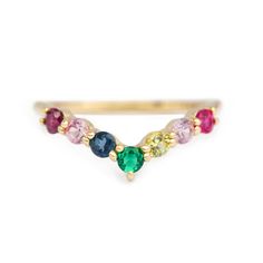 Wow picks! Multicolored Gemstone V Ring, Unique Rainbow Band, 14K/18K Gold Colored Gemstone Ring, Rainbow Band, Birthstone Jewelry, Chevron Band at $575.00 Choose your wows. 🐕 #RainbowRing #GoldWeddingBand #RingEnhancer #GemstoneSideband #BohoRing #DiamondWeddingBand #RingGuard #WomensWeddingBand #AnniversaryRing #WeddingRing Unique Wedding Jewelry, V Ring, Rainbow Band, Jewelry Certificate, Sparkly Ring, Rainbow Rings, Rainbow Gemstones, Ruby Emerald, Gold Band Ring