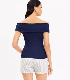 Loft Ribbed Off The Shoulder Top Size 2XS Deep Space Blue Women's by Loft Size Regular - 2XS Deep Space Blue Women's Off, The, Shoulder, Blouse, Tops, Dressy, 92%, Cotton, 8%, Spandex, Machine, Washable Off The Shoulder Blouse, Short Sleeve Shirt Women, Blouse Tops, Short Sleeve Tops, Deep Space, Off The Shoulder Top, Petite Dresses, Dress Codes, Stylish Women