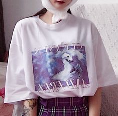 Free Shipping~ || Pastel Purple Dream Unicorn Printed Tee Pastel Punk, Oversized Outfit, Unicorn Print, Cute Dinosaur, Pastel Purple, Dinosaur Print, Short Sleeve Blouse, Printed Tees, Christmas List