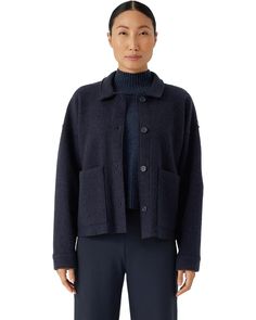 Eileen Fisher Classic Collar Jacket | Zappos.com Casual Wool Outerwear With Buttoned Pockets, Casual Everyday Wool Outerwear, Casual Wool Outerwear For Everyday, Cozy Wool Outerwear With Pockets, Cozy Relaxed Fit Outerwear With Buttons, Casual Wool Coat With Button Cuffs For Fall, Cozy Outerwear With Buttons And Relaxed Fit, Relaxed Fit Wool Outerwear With Button Closure, Wool Outerwear With Button Closure And Relaxed Fit