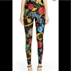 Colorful! Vibrant Leggings, Slightly Stretchy, Size Small, Brand New Luxury Stretch Bottoms For Party, Elegant Fitted Multicolor Pants, Multicolor Bottoms For Evening In Spring, Multicolor Evening Bottoms For Spring, Elegant Multicolor Fitted Bottoms, Elegant Fitted Multicolor Bottoms, Multicolor Leggings For Spring Party, Elegant Summer Leggings, Versace Leggings