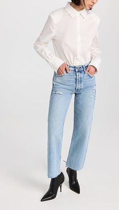 ANINE BING Gavin Jeans | SHOPBOP Ripped Cotton Cropped Jeans For Everyday, Chic Everyday Ripped Jeans, Distressed Cotton Cropped Jeans For Everyday, Chic Distressed Jeans, Chic Cutoff Jeans For Everyday, Chic Everyday Cutoff Jeans, Spring Distressed Straight Hem Jeans, Distressed Jeans With Straight Hem For Spring, Spring Distressed Jeans With Straight Hem