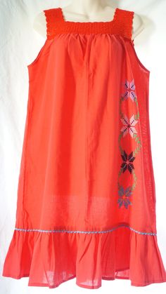 This is an Authentic Turkish hand sewed loose flowy women summer dress made with 100% cotton. Made from a special handmade garment in Turkey for over 150 years called "Sile Bezi".  + It's a mid size red shoulder strap dress with yellow, light blue, dark blue and pink Turkish flower motifs.  + For best fit please see below for fit measurements + Please note that the dress comes with special washing instructions. It's perfect for hot summer days. It's very light and airy. Can be dressed at the bea Shoulder Strap Dress, Unique Dresses, Summer Dresses For Women, Pink Yellow, Dress Clothes For Women, Dress Making, Dress Length, Hand Sewing, Shoulder Dress