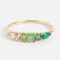 Solid Gold Modern Ombre Birthstone Ring | Local Eclectic Aura Necklace, January Birthstone Rings, Ombre Pattern, Local Eclectic, Timeless Ring, Green Chalcedony, Black Jewelry, Natural Aquamarine, Green Tourmaline