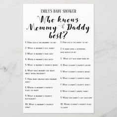 a baby shower game with the words, who knows mommy and daddy best?