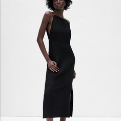 Zara New With Tags Midi Dress With Open Back. Sleek Summer Maxi Dress For Dinner, Sleek Spring Maxi Dress For Dinner, Sleeveless Black Slip Dress For Dinner, Spring Black Midi Dress For Dinner, Black Sleeveless Slip Dress For Dinner, Black Midi Dress For Spring Dinner, Sleek Black Slip Dress For Dinner, Black Midi-length Slip Dress For Evening, Black Midi Slip Dress For Evening