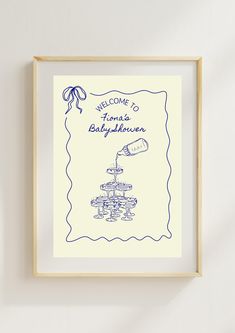 a blue and white drawing of a baby shower