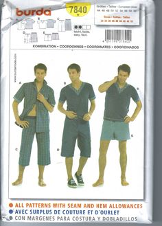 men's pajamas and shorts sewing pattern from burda