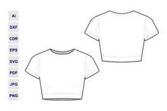 Mockup designs Clothe Sketch Ideas, Crop Top Technical Drawing, Clothing Mockup Templates, Shirt Drawing Women, Crop Top Template, Tshirt Technical Drawing, Tshirt Design Drawing, Crop Top Illustration, T Shirt Technical Drawing