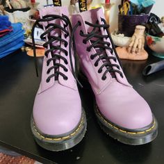 Brand New, Never Been Worn. (Too Big) In Perfect Condition. Size 9 Purple Synthetic Boots For Spring, Purple Lace-up Boots For Spring, Purple Synthetic Spring Boots, Purple Doc Martens, Doc Marten Shoes, Shoes Purple, Doc Marten, Doc Martens, Lace Up Boots