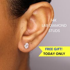 - 14K Lab Grown Diamond Stud Earrings Details - 14K Solid Gold - Available in 14K Yellow & White Gold - F/G Color, VS Clarity - Diamonds are CVD, not HPHT - CVD is better quality - IGI Diamond Certificate for sizes 2.00 ctw +  - Push back setting (default). If you would like screw back, please write otherwise in the notes at checkout.  - Made with love in NYC♡ 💎 Why Choose Lab-Grown Diamonds? They are affordable, eco-friendly, and conflict-free, making them a responsible choice without compromi Christmas Gifts For Wife, Wife Gift, Diamond Stud Earrings, Pear Diamond, Diamond Stud, Gift For Wife, Lab Diamonds, Diamond Earrings Studs, Diamond Studs