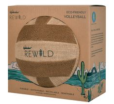 an eco - friendly volleyball in a cardboard box with the words re wild printed on it