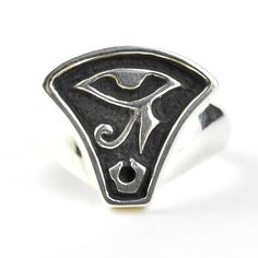 Egyptian symbol for the Eye of Horus Finger size 7* 925 sterling silver with matte antiquing Handmade by Goldmakers Fine Jewelry our Lawrence, Kansas studio. *This ring is an in-house molded design and can therefore be special ordered at sizes 5-9, If you would like to have this ring made in a different size, just send us a message. Goldmakers Jewelry Mission Statement Goldmakers Jewelry creates and curates a comprehensive selection of artfully designed hand-crafted jewelry out of our Lawrence, Kansas studio and boutique. We aspire to offer the jewelry enthusiast access to affordable classics as well as fresh innovative designs! Symbolic Sterling Silver Engraved Ring, Classic Sterling Silver Hand Cast Rings, Classic Hand Cast Sterling Silver Rings, Symbolic Sterling Silver Engraved Ring With Oxidized Finish, Symbolic Antique Silver Ring With Oxidized Finish, Silver Symbolic Signet Ring With Oxidized Finish, Symbolic Silver Ring With Hand Cast Details, Symbolic Silver Signet Ring With Oxidized Finish, Symbolic Engraved Ring With Oxidized Finish