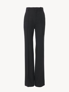 Chloé High Waisted Pants In Wool Gabardine | Chloé US Modern High Waist Pants With Welt Pockets, Tailored Tapered Leg Pants For Tailoring, Chic Wool Straight Leg Bottoms, Classic High-waist Bottoms With Pressed Crease, Classic High Waist Bottoms With Pressed Crease, Tailored Wool Pants For Work, Elegant Pants With Welt Pockets For Fall, Fall Straight Leg Pantsuit With Belt Loops, Fitted Straight Work Pants For Fall