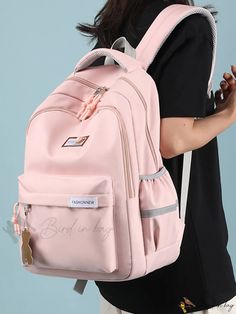 Bird in Bag - Womens Solid Color Multi-Compartment Middle and High School Bookbag with Pendant, Pink Weekend Backpack, Business Casual Laptop Back Weekend Backpack, Preppy Bags, Classic Backpack, Bird In Bag, Business Casual, High School, Laptop, Backpacks, Solid Color