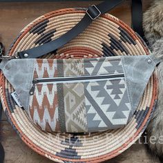 a purse sitting on top of a woven basket