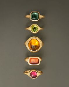 The Empire Ring by George Rings | Padparadscha Solitaire Sweet Ring, Luxury Jewelry Brands, The Monarch, Jewelry Lookbook, The Duchess, Bellini, Pink Stone, Jewelry Inspo, Green Tourmaline