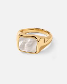 A large white melting snowfield with a wavy outline located in this signet ring, which indicates the dynamic changes during the long journey of life. The subversive yet minimalistic vibe blends a statement of confidence for you. Whenever you have a glance at it, it will always remind you that - face the obstacle that comes and goes, feel the changes, and embrace them with no fear anymore.



 





Band Width:14mm
Band Thickness:1.8mm
Stone: Mother of Pearl
Material:18k Gold Plated On Brass Luxury White Rings For Everyday, Modern White Open Signet Ring, Luxury White Open Signet Ring, Timeless White Signet Ring, Minimalist White Rings With Polished Finish, Modern White Rectangular Rings, Timeless White Signet Ring For Gift, Modern White Rings For Everyday Wear, White Open Signet Ring For Everyday Wear