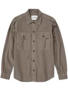 brown regenerative cotton washed two chest flap pockets classic collar box-pleat detail front button fastening long sleeves buttoned cuffs curved hem Brown Button-up Shirt With Buttoned Pockets, Brown Cotton Utility Top, Everyday Brown Shirt With Pockets, Brown Everyday Shirt With Pockets, Brown Cotton Shirt With Buttoned Pockets, Brown Collared Shirt With Buttoned Pockets, Brown Cotton Shirt With Button Cuffs, Brown Cotton Top With Flap Pockets, Brown Cotton Shirt With Patch Pockets