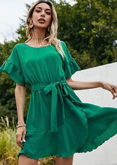 This summer tunic flared ruffle sleeve dress is a must-have to dress up or down depending on your day. Easily pair this dress with your heels or sandals and your summer accessories.MEASUREMENTS: Small -Chest: 36-38in | Waist: 26-28in Medium -Chest: 38-40in | Waist: 28-30in Large -Chest: 40-42in | Waist: 30-32in XL -Chest: 42-44in | Waist: 32-34in Classy Mini Dresses, Dress Weights, Line Dresses, Summer Tunics, Ruffled Tunic, Tulip Dress, Ruffle Sleeve Dress, A Line Dresses, Round Neck Dresses