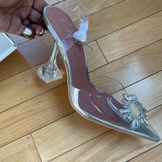 Women's Slip On Transparent Slingback Pointed Toe Crystal Rhinestones Clear Pump * New* Arrives New In Box Sexy Cinderella Shoe Heel Height Almost 4” Gorg Statement Shoe Size Ref . I Usually Wear A Size 7.5 In Heels And I Purchased In A 8 Limited Stock No Trades Clear Pumps, Navy Blue Heels, Transparent Heels, Pointy Heels, Cinderella Shoes, Beige Heels, Strappy High Heels, Black Strappy Heels, Statement Shoe