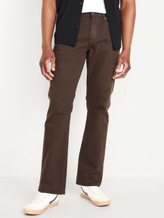 button front zip fly front scoop pockets and coin pocket back patch pockets sits at waist straight thigh and leg model is approx.  6'1" and wears size 32w x 32lmachine wash according to the care instruction label Brown Chinos, Holiday Gifts For Men, Leg Model, Old Navy Men, Perfect Pant, Back Patch, Pocket Pants, Pants Straight, Bottom Clothes