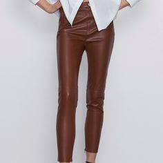 New With Tags Zara Faux Leather Leggings Chic Brown Leather Pants For Spring, Stretch Brown Leather Pants For Spring, Brown Stretch Leather Pants For Spring, Brown High-waisted Leather Pants For Spring, Brown High-waisted Leggings For Fall, Stretch Brown Leather Pants For Work, Brown Leather Leggings For Fall, Brown Stretch Leather Pants For Work, Brown Leather Pants For Spring Workwear