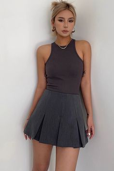 Halter Tank Top, Halter Tank, Fitted Shirt, Rhinestone Dress, Hem Skirt, Dress Satin, Gray Skirt, Drawing Tips, Bandage Dress