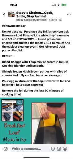 the recipe for breakfast is shown on an instagramt page, and it appears to be made in the kitchen