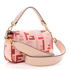 This is an authentic FENDI Canvas Vitello King FF Embroidered Baguette in Rosa Quarzo, Bloody Mary and Multicolor. This stylish shoulder bag is finely crafted of multicolored Fendi FF canvas with a light pink background. The bag features red leather trim, a pink leather top handle, an optional leather shoulder strap, and vibrant gold-tone hardware. The crossover flap opens with a gold-tone Fendi FF logo clasp to a light pink fabric interior with a zipper pocket. Fendi Crossbody Bag, Fendi Baguette Bag, Baguette Bags, Fendi Shoulder Bag, Ff Logo, Stylish Shoulder Bag, Pink Fabric, Fendi Bags, Blue Velvet