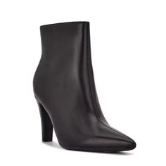 The NINE WEST Cale9x9 Ankle Leather Boot is the perfect choice for a stylish and comfortable look. Crafted from leather, this boot features a zipper closure for easy on/off and a medium width for comfort. This versatile style can be dressed up or down, making it perfect for work or dress occasions. With its sleek black color, you'll have no problem matching it with your favorite looks. Size: Women 9.5.  Gender: female.  Age Group: adult. Medium Width Heeled Boots For Fall, High Ankle Booties With Padded Ankle For Work, Workwear High Ankle Booties With Padded Ankle, High Heel Booties For Winter, Heeled Boots With Padded Heel And Pointed Toe, Trendy Boots With 4-inch Heel, Almond Toe Heeled Boots Medium Width, Almond Toe Heeled Boots With Reinforced Heel, Faux Leather Heeled Boots With Reinforced Heel