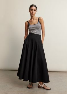 Heavy Cotton Sateen Maxi Skirt | ME+EM Black Voluminous Cotton Maxi Skirt, Black Maxi Skirt For Workwear In Summer, Black Maxi Skirt For Summer Workwear, Black Voluminous Long Skirt, Black Long Skirt With Voluminous Fit, Casual Voluminous Skirt For Workwear, Casual Workwear Voluminous Skirt, Black Cotton Maxi Skirt For Fall, Black Skirt With Wide Waistband For Summer