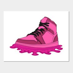 Beautiful pink sneaker with melting effect for sport lovers,basketball gift,running,runer,gifts,skate,skating,shoe drawing,shoe,sheos art,sneaker drawing,sneakers stickers -- Choose from our vast selection of art prints and posters to match with your desired size to make the perfect print or poster. Pick your favorite: Movies, TV Shows, Art, and so much more! Available in mini, small, medium, large, and extra-large depending on the design. For men, women, and children. Perfect for decoration. Sneakers Stickers, Sneaker Drawing, Drawing Sneakers, Melting Effect, Sneaker Gift Ideas, Shoe Drawing, Idea Wall, Sneaker Art, Shoes Drawing