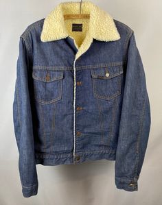 Vintage Sears Roebucks Sherpa Lined Jean Jacket | Vintage 1970s Size: N/A Length (top of collar to bottom): 25" Width (pit to pit): 21" Cheap Fitted Vintage Denim Jacket, Vintage Denim Jacket With Corduroy Collar For Winter, American Retro Long Sleeve Outerwear For Fall, Vintage Denim Collared Outerwear, Vintage Collared Denim Outerwear, Vintage Denim Outerwear For Winter, Vintage Cotton Denim Jacket For Winter, Vintage Collared Denim Jacket For Winter, Vintage Winter Denim Outerwear