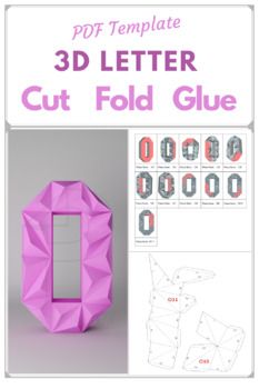 the 3d letter cut fold glue is shown with instructions for how to make an origami