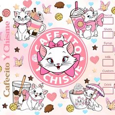 an image of a cartoon character sticker sheet with cats and kittens on it