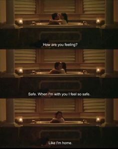 two people are kissing in the bathtub with candles on each side and one person is sitting