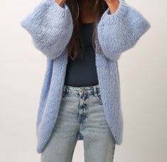 "This beautiful hand knit mohair coat is made with Italian premium quality Kid Mohair. A luxury yarn made out of 80% kid mohair; 10% Lana merino extra fine; 10% Polyamide. Very light and fluffy feeling, like floating on clouds. The fuzzy hand knit women jacket is cuddly soft, no itching. Perfect for casual, dating, office and going out. Cuddly Soft Fluffy long cardigan designed to flatter all silhouettes with its wide oversized fit. Perfect for casual, dating, office, going out, party and formal Cozy Mohair Soft Knit Outerwear, Handmade Mohair Cozy Cardigan, Cozy Mohair Sweater Coat With Chunky Knit, Cozy Mohair Knitted Outerwear, Mohair Chunky Knit Cozy Sweater Coat, Fitted Mohair Cozy Cardigan, Fitted Mohair Knitted Cardigan, Hand Knitted Mohair Cardigan, One Size Mohair Winter Outerwear