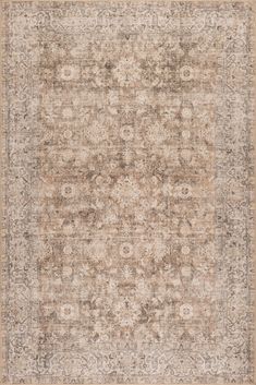 an area rug with many different colors and patterns on the carpet, including beiges and browns