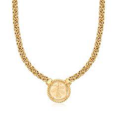 Italian 18kt Gold Over Sterling Replica Lira Coin Byzantine Necklace | Ross-Simons Gold Intaglio Necklace, Yellow Gold Byzantine Medallion Coin Necklace, Yellow Gold Byzantine Necklace With Coin Pendant, Gold Byzantine Jewelry With Intaglio Details, Byzantine Yellow Gold Coin-shaped Jewelry, Byzantine Yellow Gold Medallion Coin Necklace, Byzantine Yellow Gold Necklace With Coin Pendant, Byzantine Style Coin-shaped Yellow Gold Jewelry, Byzantine Medallion Coin Necklace In Yellow Gold