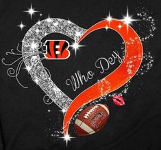 a black shirt with an orange and white football in the shape of a heart