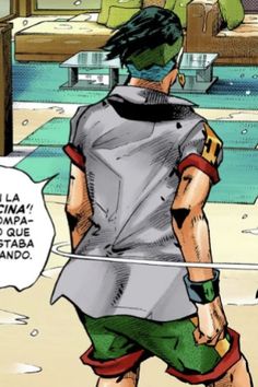 a comic character is standing in front of a pool with his hand on his hip