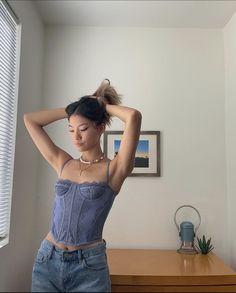 Urban Outfitters Corset, Blue Corset Top, Corset Outfit Aesthetic, Korsett Top, Corset Top Outfit, Corset Outfits, Backless Cami Top, Bauchfreies Top, Blue Corset