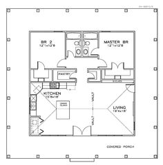 the floor plan for a two bedroom apartment with an attached kitchen and living room area