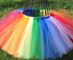 a rainbow colored tutule sitting in the grass