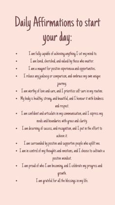 a pink poster with the words daily affirmations to start your day