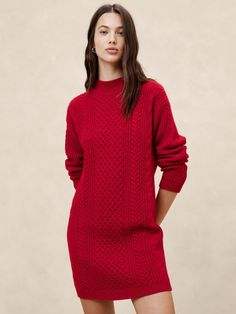 Cable Mini Sweater Dress | Banana Republic Factory Lookbook Casual, Maple Coffee, Red Sweater Dress, Mini Sweater, Cable Stitch, Arm Cuff, Mini Sweater Dress, Red Sweater, Fall Winter 2024